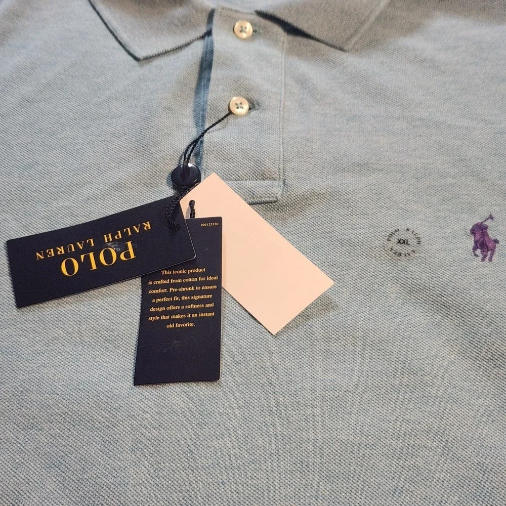 Polo Ralph Lauren Men's XXL Blue Heather Classic Fit Mesh Polo Short Sleeve Logo